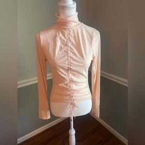 NWT AFRM Mollie Long Sleeve Drawstring Crop Top – Cream Beige – Size Large